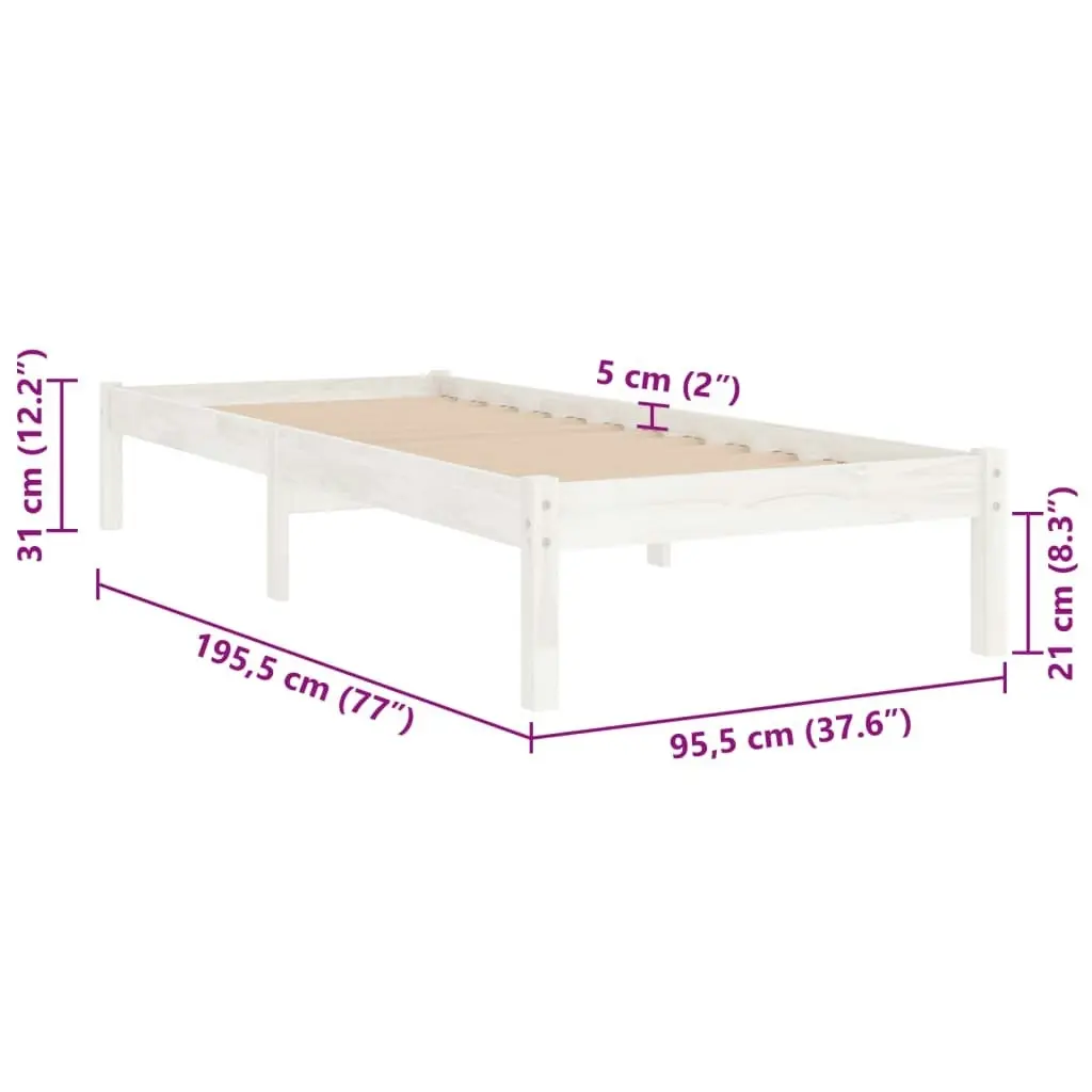 Bed Frame White Solid Wood 92x187 cm Single Size 809983