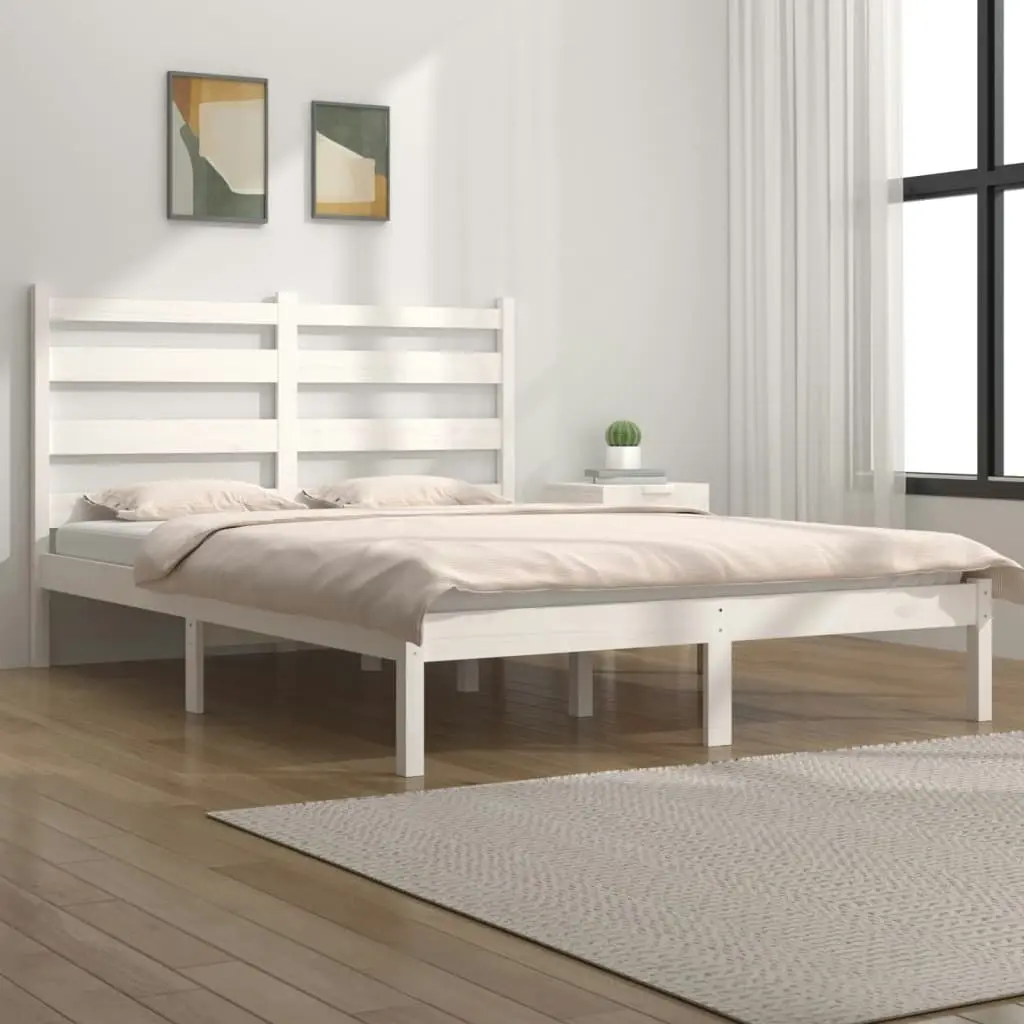 Bed Frame without Mattress White Solid Wood 183x203 cm King 3103664