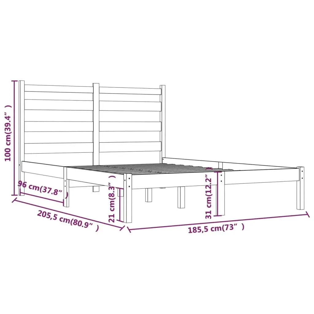 Bed Frame without Mattress White Solid Wood 183x203 cm King 3103664