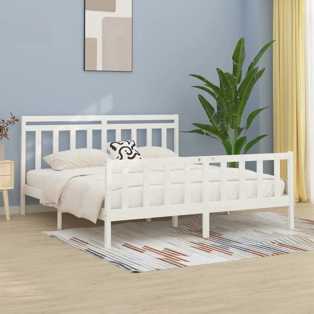 Bed Frame without Mattress White Solid Wood Pine 183x203 cm King 3107044