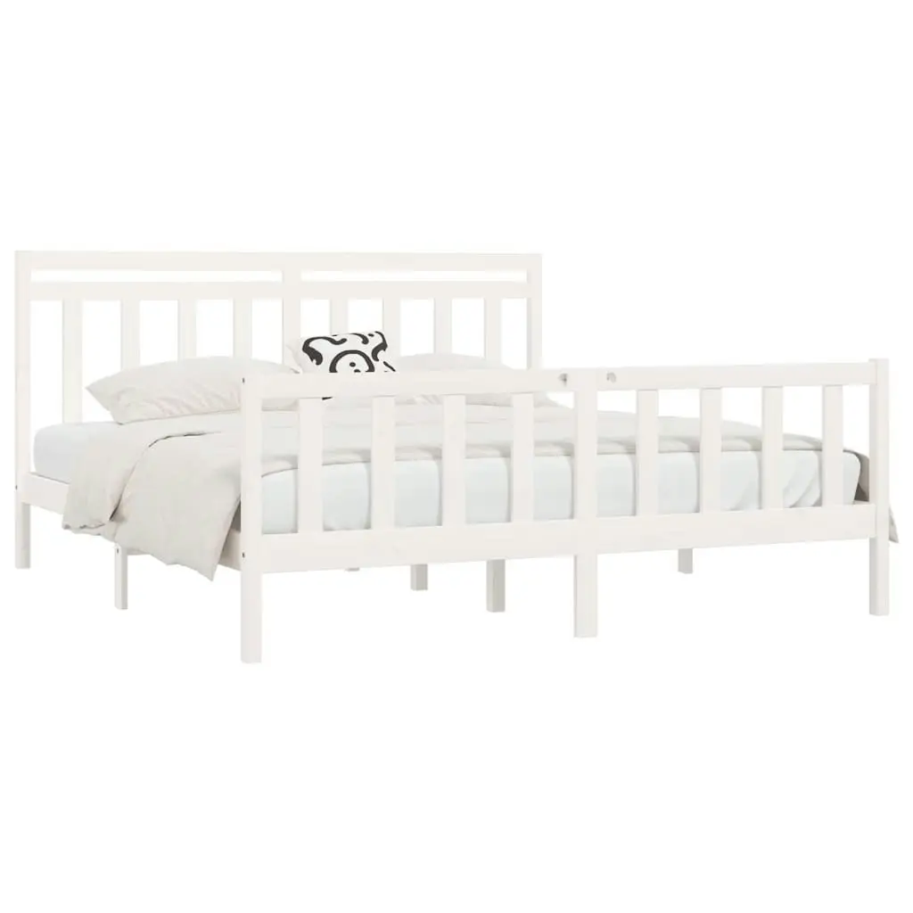 Bed Frame without Mattress White Solid Wood Pine 183x203 cm King 3107044