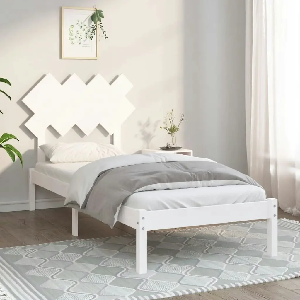 Bed Frame White 92x187 cm Single Size Solid Wood 3104834