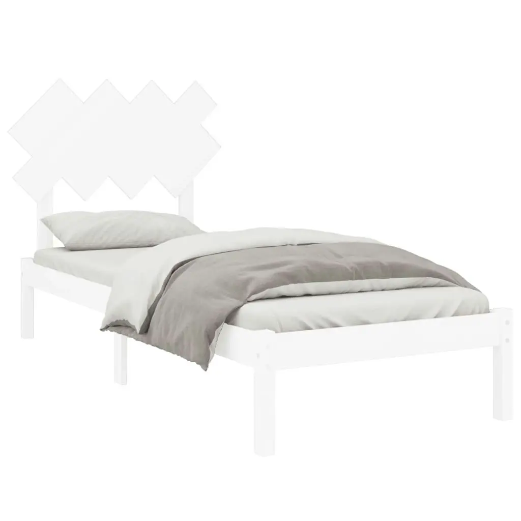 Bed Frame White 92x187 cm Single Size Solid Wood 3104834