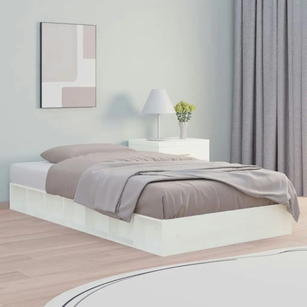 Bed Frame White 137x187 cm Double Size Solid Wood 820712