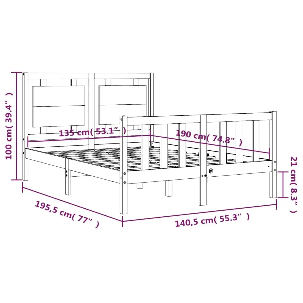 Bed Frame without Mattress 135x190 cm Solid Wood Pine 3192141