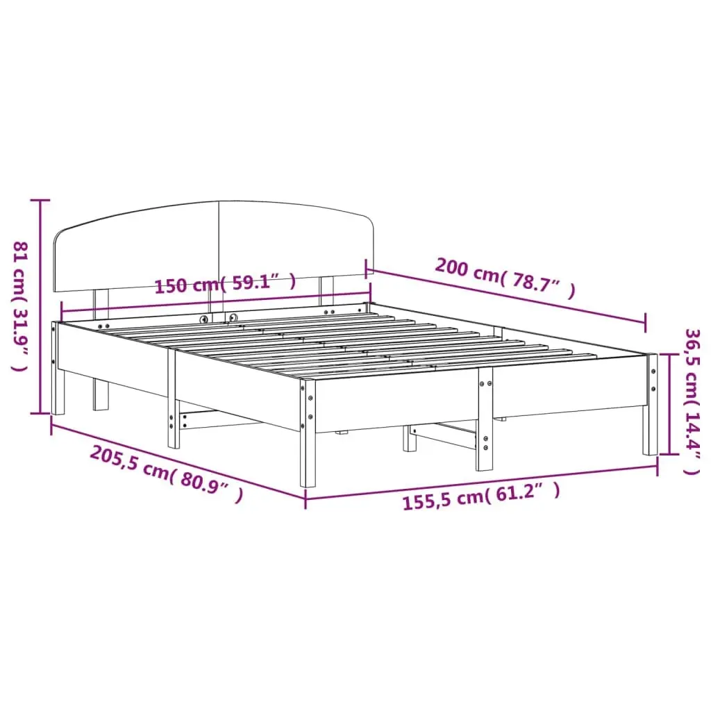 Bed Frame without Mattress 150x200 cm Solid Wood Pine 3207205