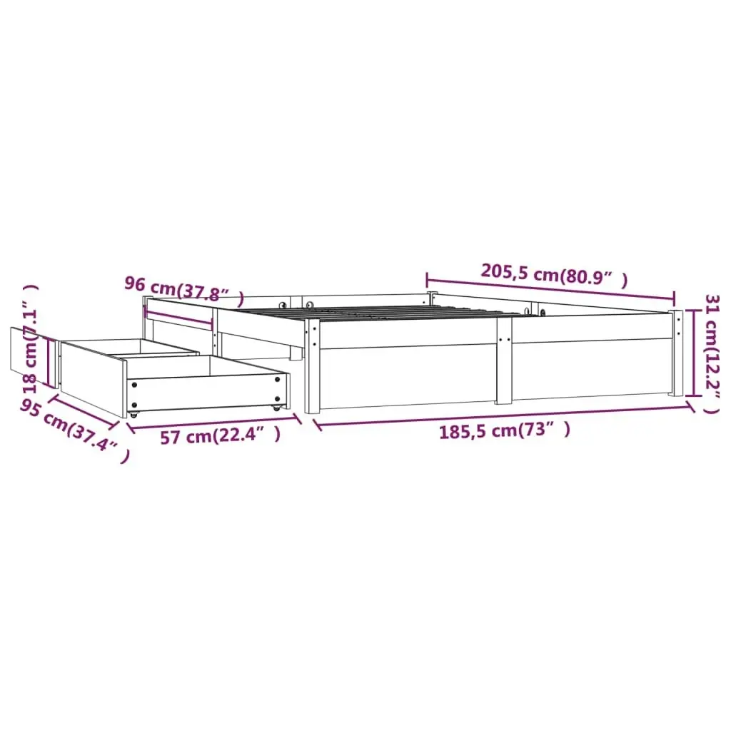 Bed Frame with Drawers 183x203 cm King Size 3103528