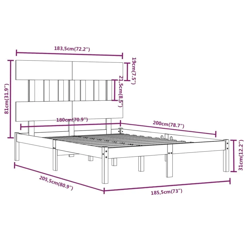 Bed Frame White Solid Wood 183x203 cm King Size 3104754