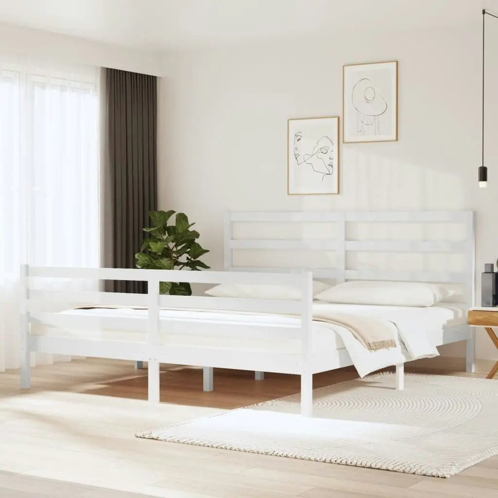 Bed Frame White Solid Wood Pine 183x203 cm King Size 3105022