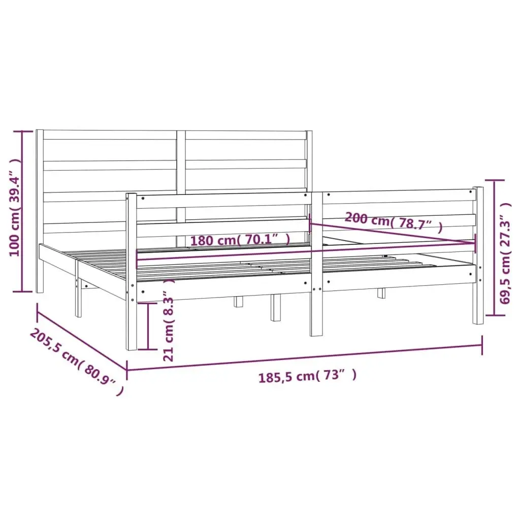 Bed Frame White Solid Wood Pine 183x203 cm King Size 3105022