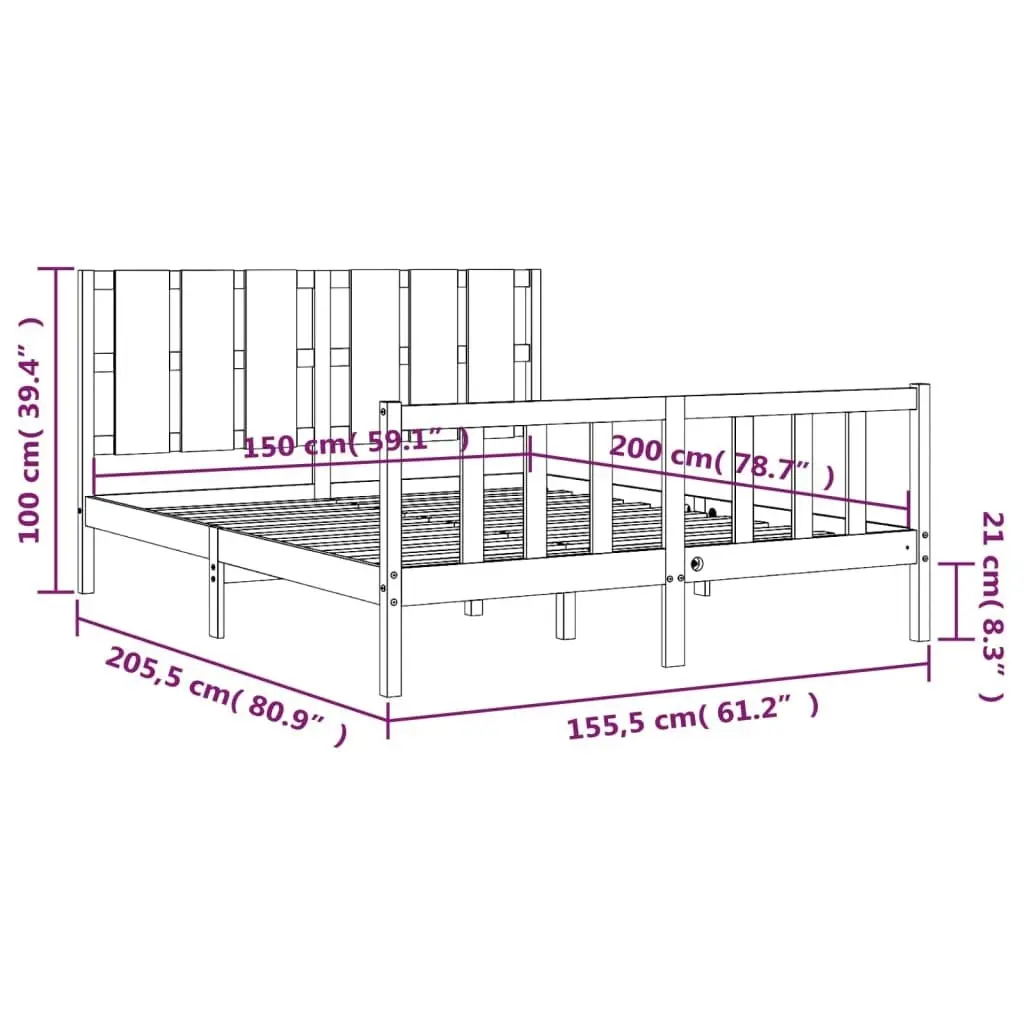 Bed Frame without Mattress 150x200 cm Solid Wood Pine 3192236