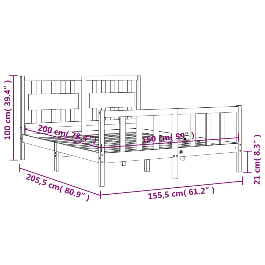 Bed Frame without Mattress 150x200 cm Solid Wood Pine 3192431