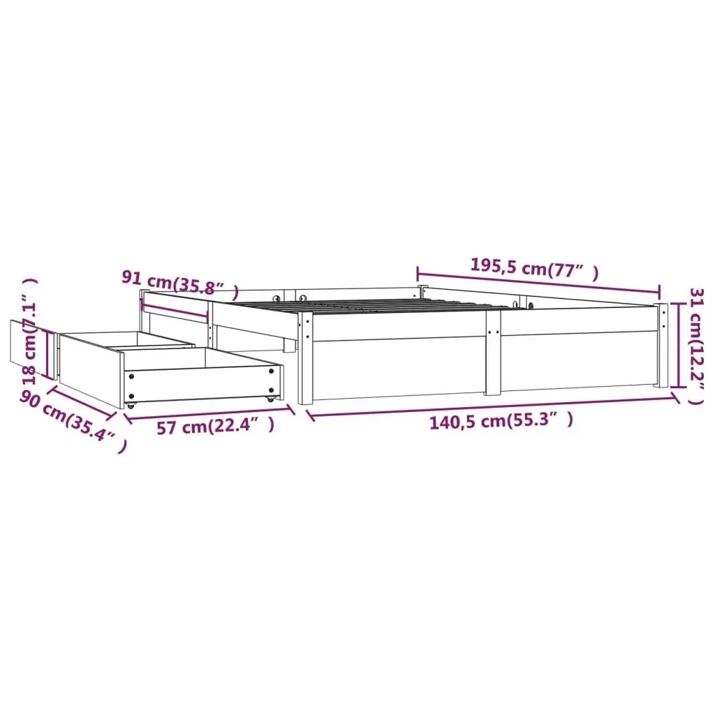 Bed Frame with Drawers White 137x187 cm Double Size 3103499