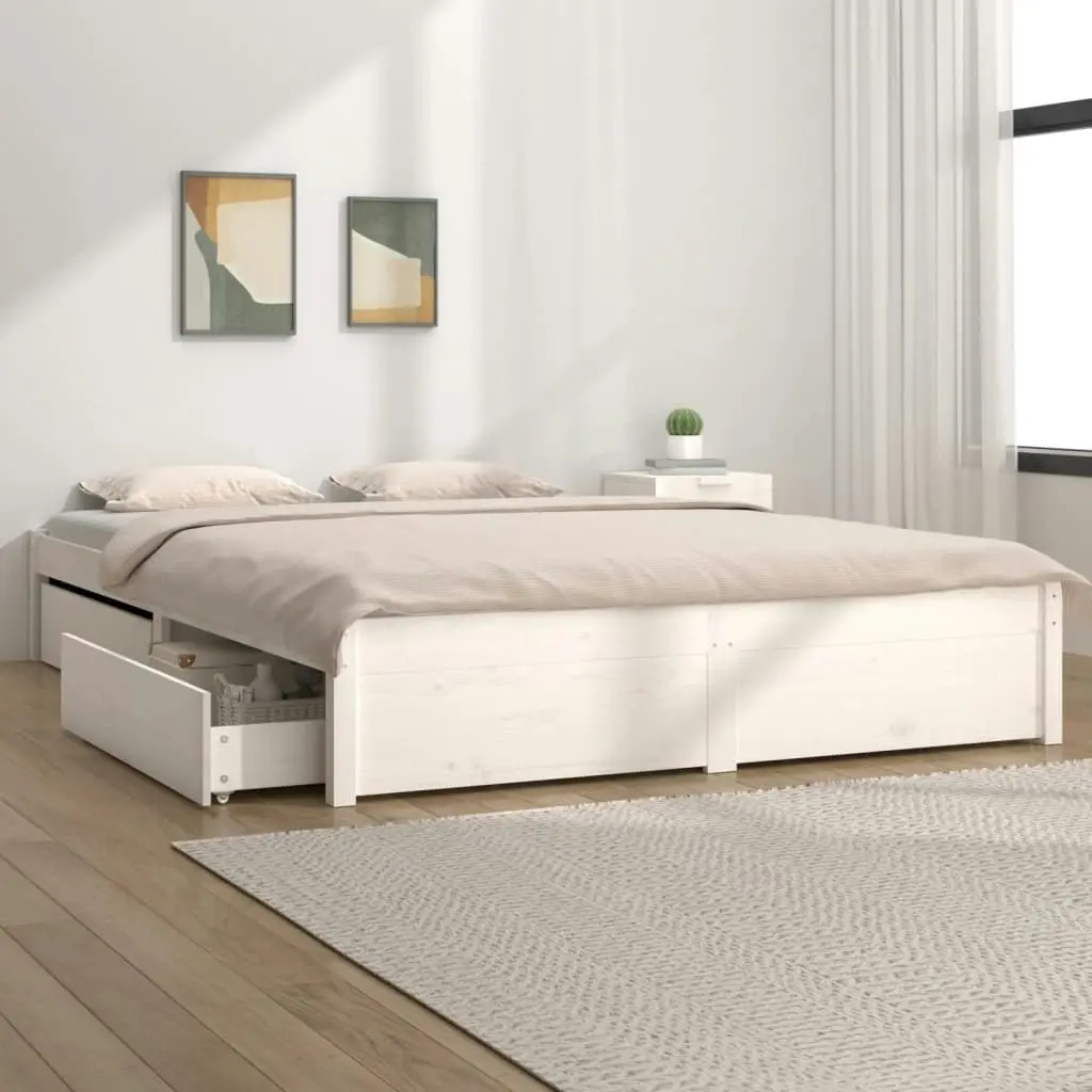 Bed Frame with Drawers White 137x187 cm Double Size 3103499