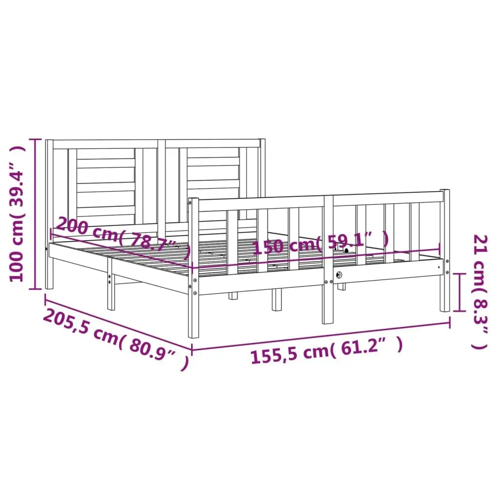 Bed Frame without Mattress 150x200 cm Solid Wood Pine 3192886