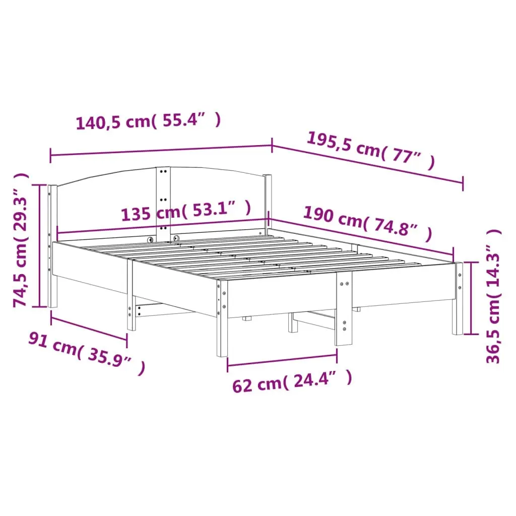 Bed Frame with Headboard 135x190 cm Solid Wood Pine 842606