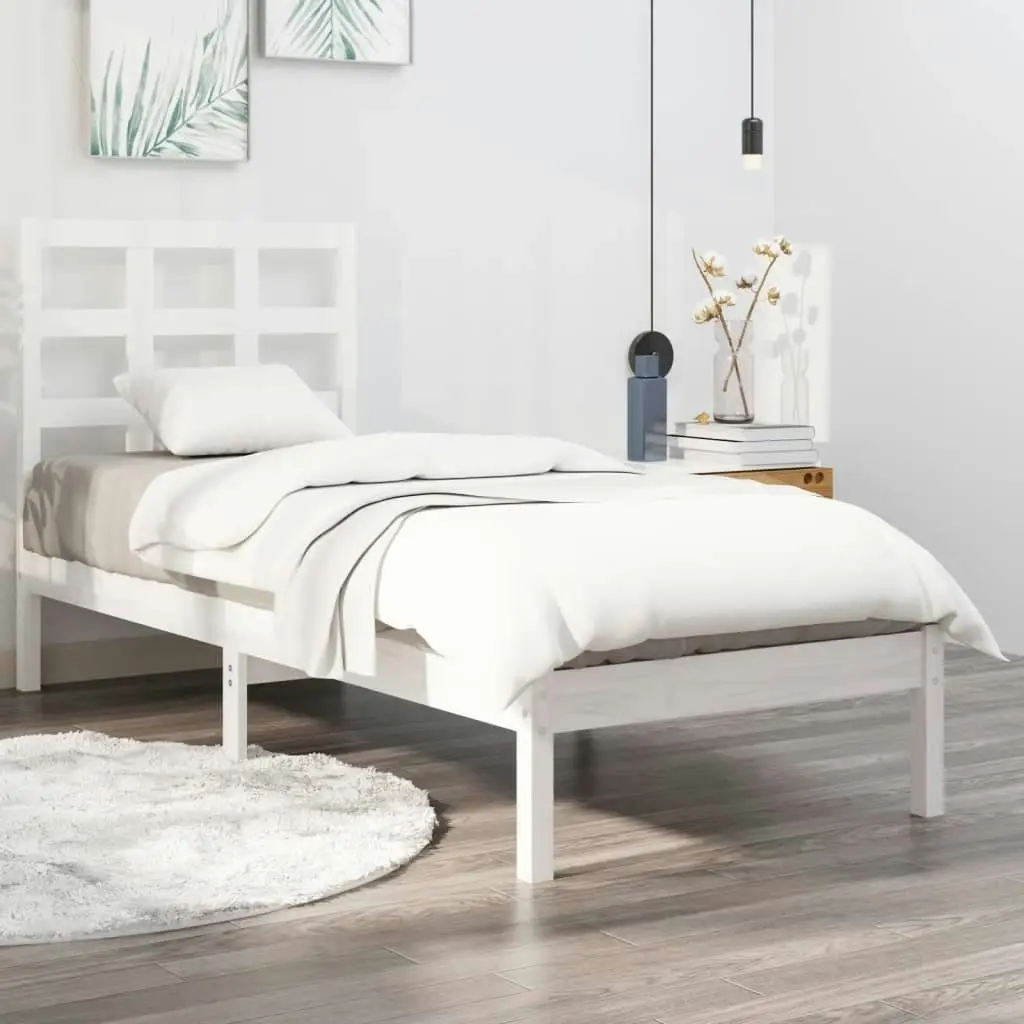 Bed Frame White Solid Wood 92x187 cm Single Size 3105436