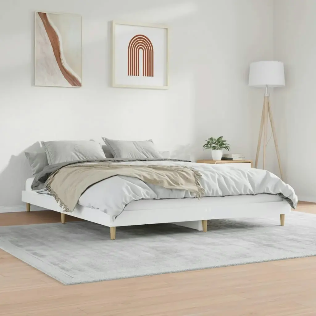 Bed Frame White 183x203 cm King Size Engineered Wood 832013