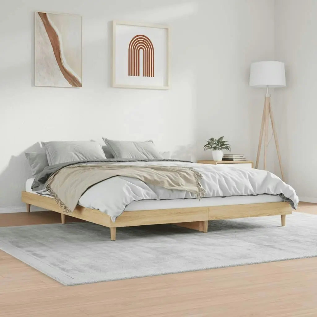 Bed Frame Sonoma Oak 153x203 cm Queen Size Engineered Wood 832032