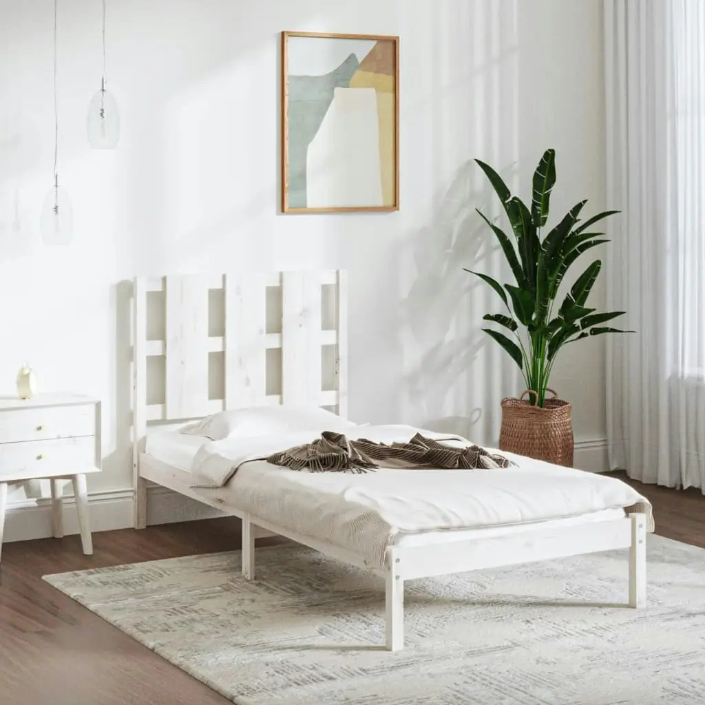 Bed Frame White Solid Wood 92x187 cm Single Size 3105566