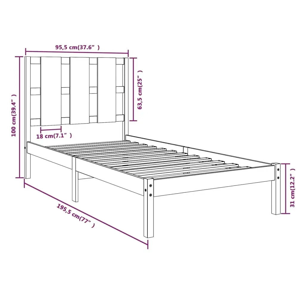 Bed Frame White Solid Wood 92x187 cm Single Size 3105566