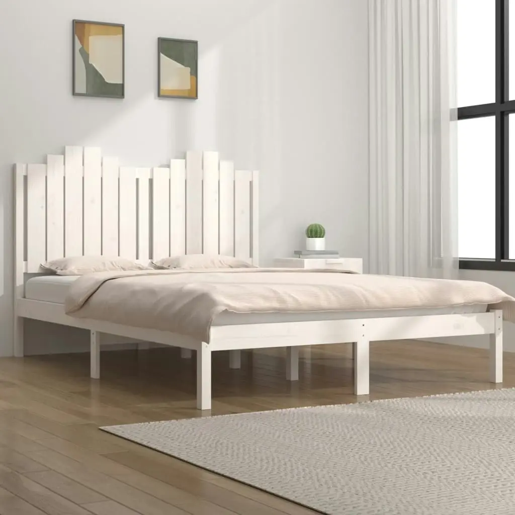 Bed Frame White Solid Wood Pine 153x203 cm Queen Size 3103784