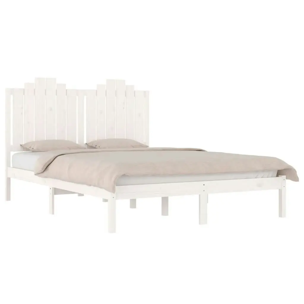 Bed Frame White Solid Wood Pine 153x203 cm Queen Size 3103784