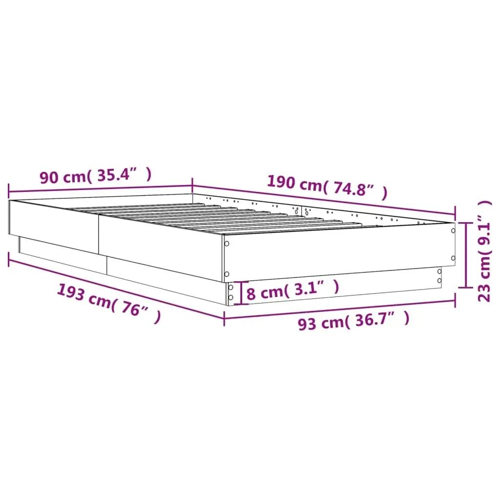 Bed Frame Sonoma Oak 90x190 cm Engineered Wood 839632