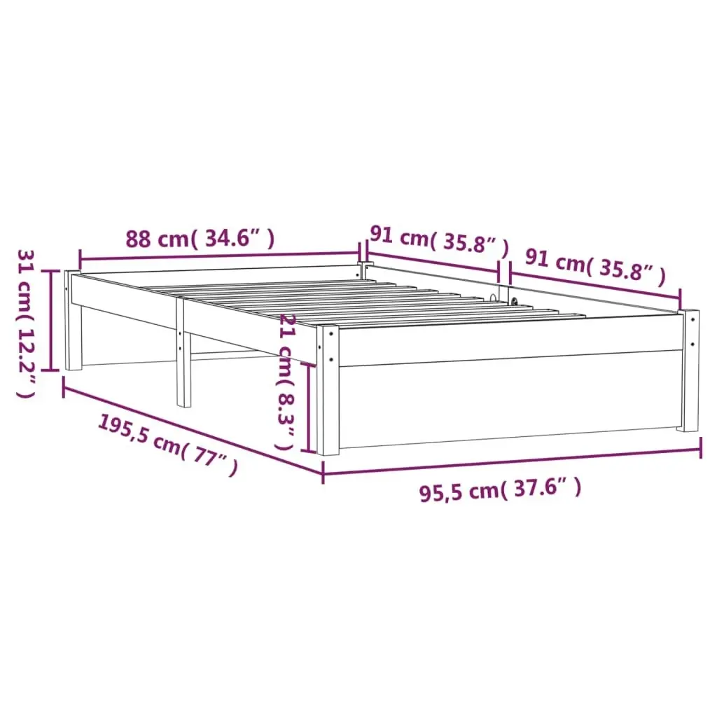 Bed Frame Solid Wood 92x187 cm Single Size 814914