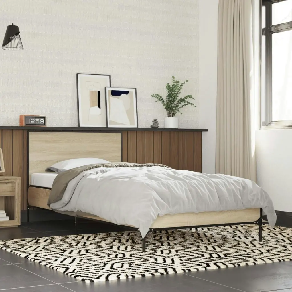 Bed Frame Sonoma Oak 90x190 cm Engineered Wood and Metal 845563