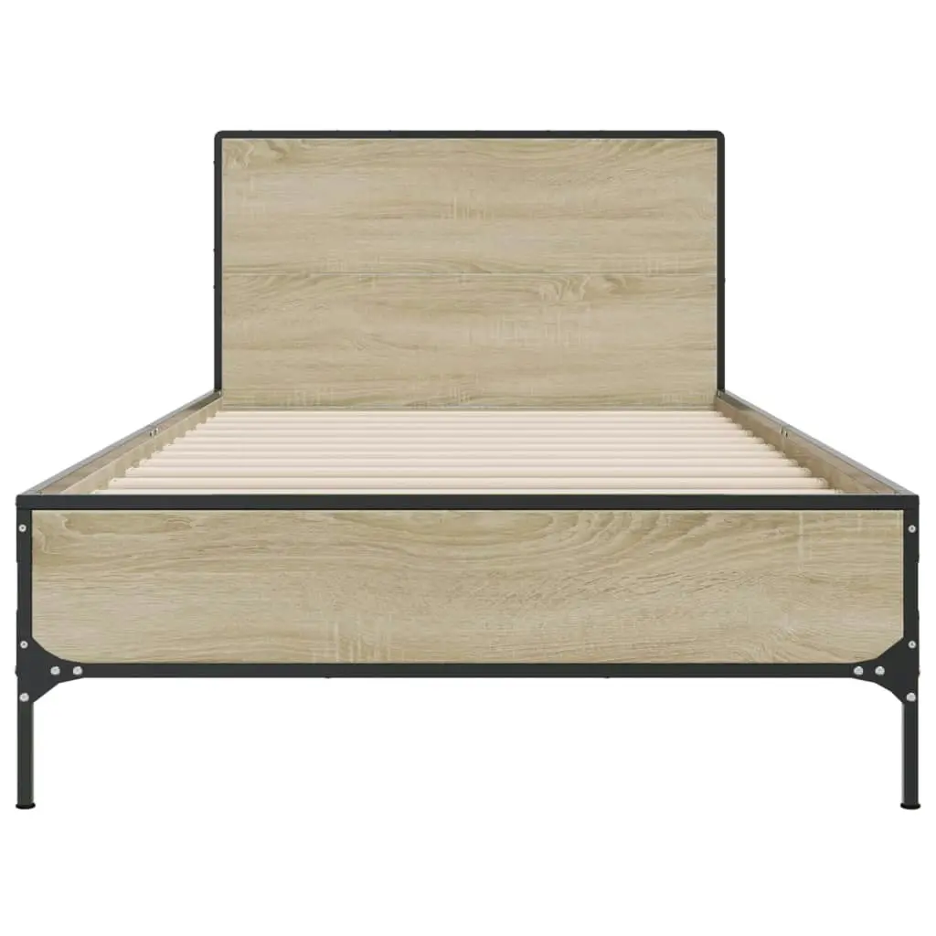 Bed Frame Sonoma Oak 90x190 cm Engineered Wood and Metal 845563