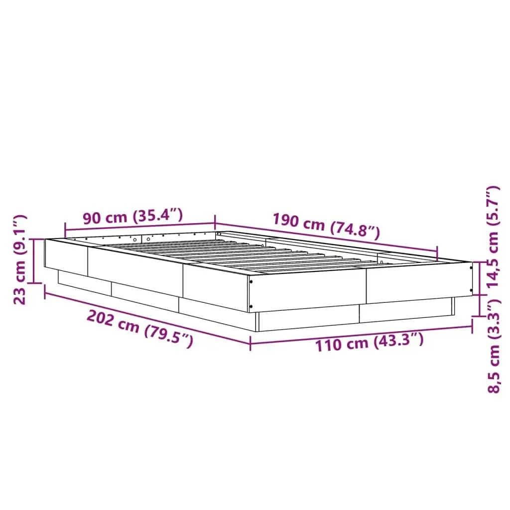 Bed Frame White 90x190 cm Engineered Wood 3281238