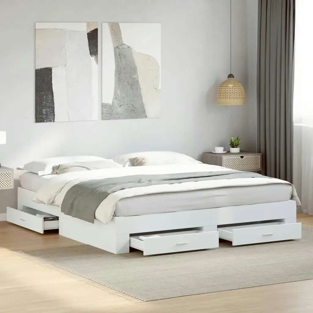 Bed Frame with Drawers without Mattress White 183x203 cm King 3280363