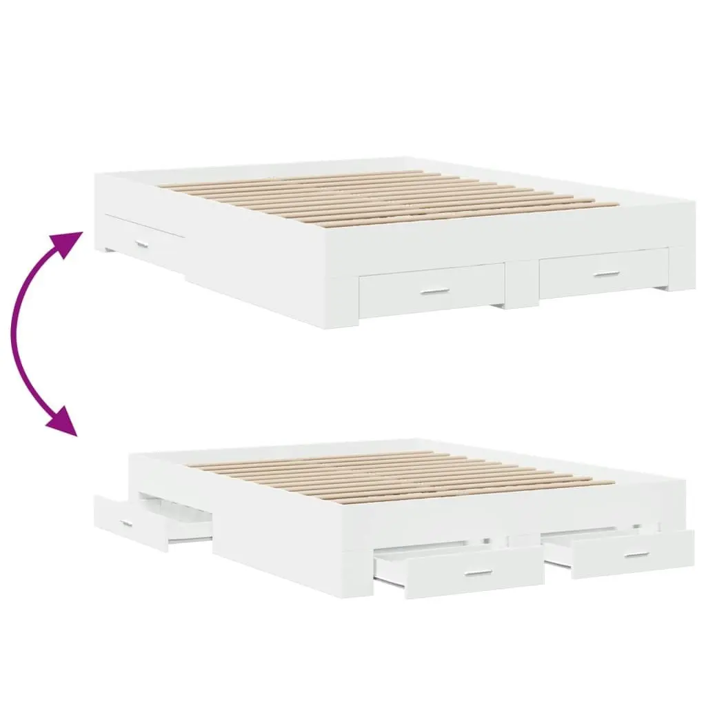 Bed Frame with Drawers White 150x200 cm Engineered Wood 3280377