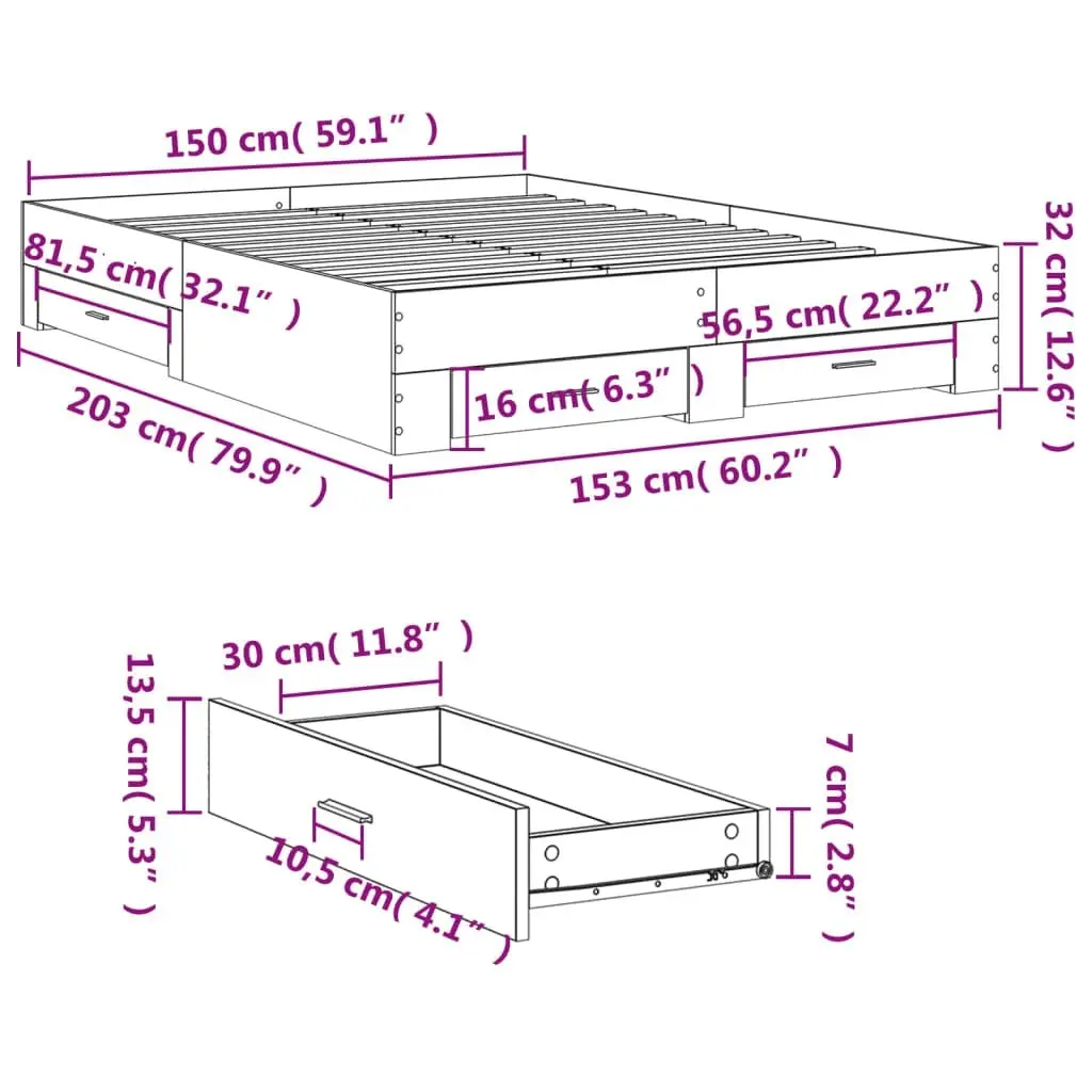 Bed Frame with Drawers White 150x200 cm Engineered Wood 3280377