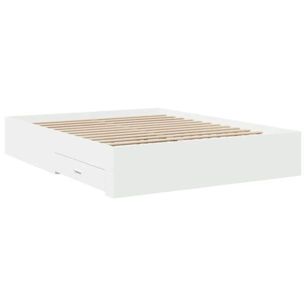 Bed Frame with Drawers White 150x200 cm Engineered Wood 3280377