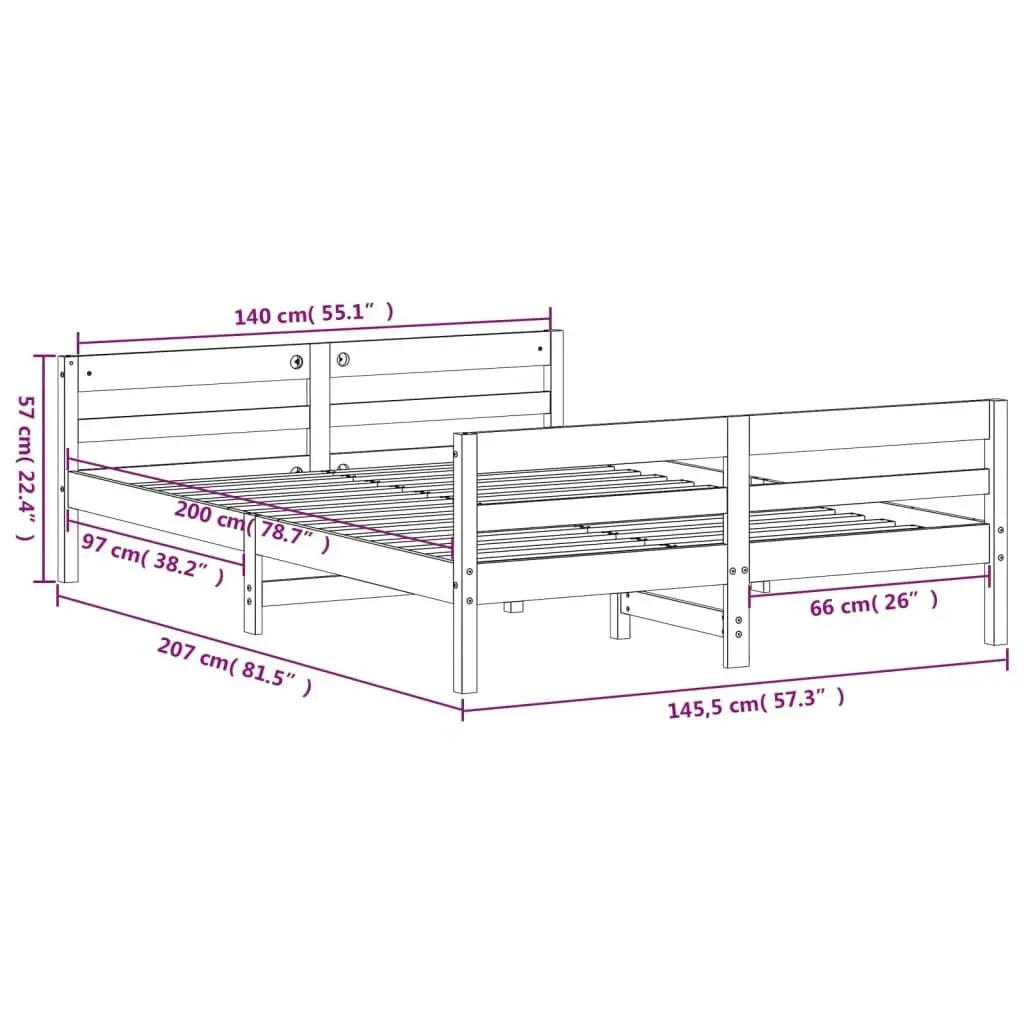 Bed Frame with Headboard 137x187 cm Double Size Solid Wood Pine 842786