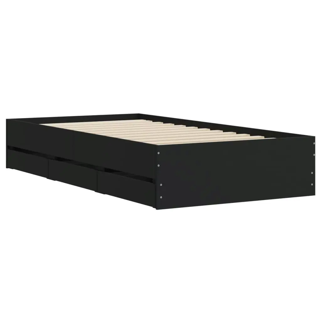 Bed Frame with Drawers Black 90x190 cm Engineered Wood 3207323