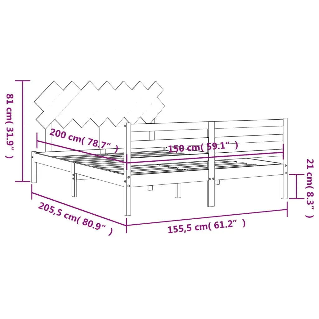 Bed Frame with Headboard 153x203 cm Queen Solid Wood 3195291