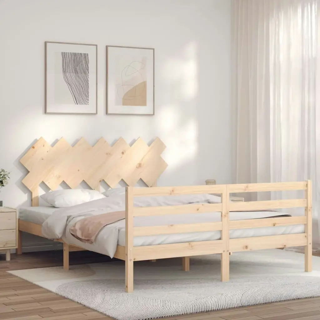 Bed Frame with Headboard 153x203 cm Queen Solid Wood 3195291