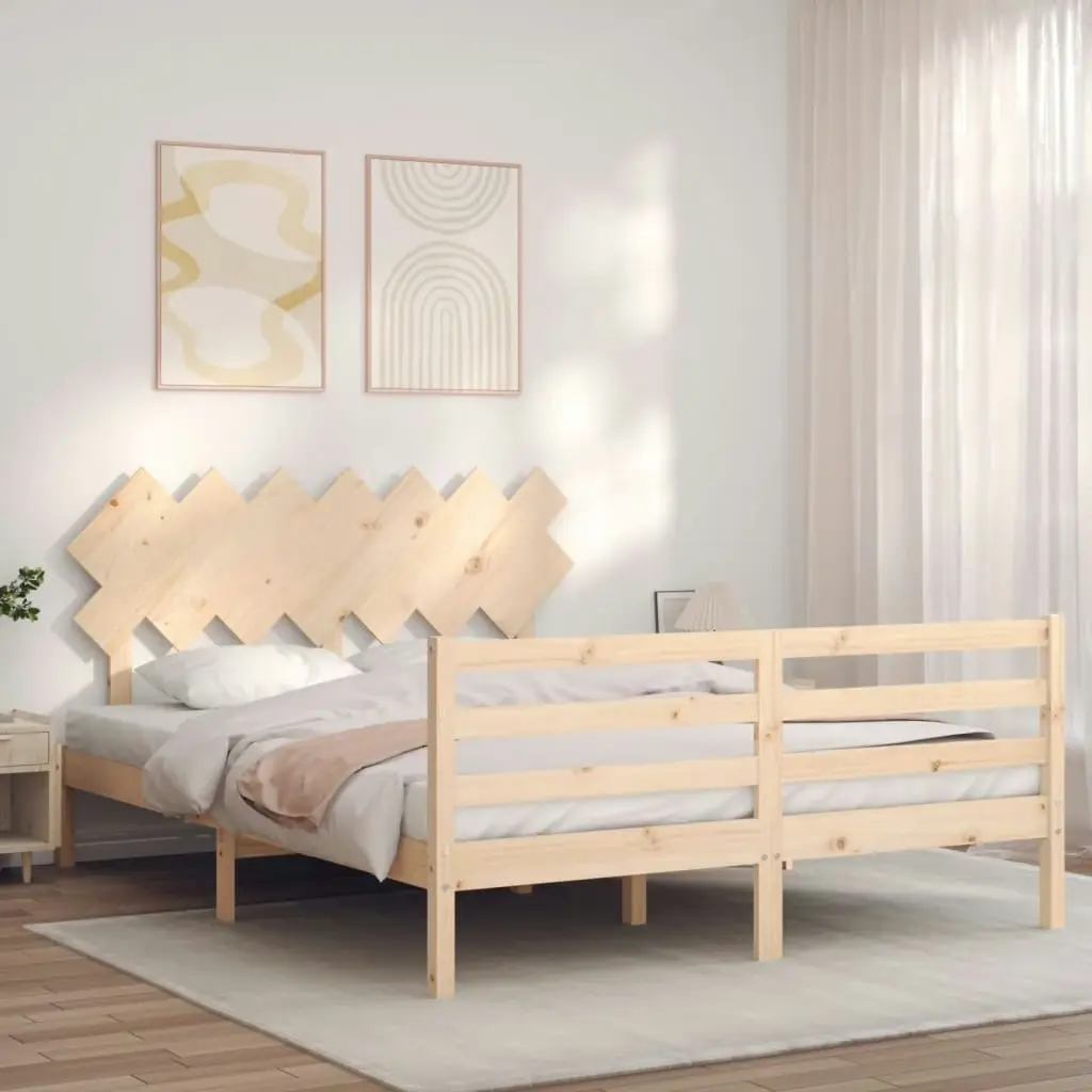 Bed Frame with Headboard 153x203 cm Queen Solid Wood 3195291