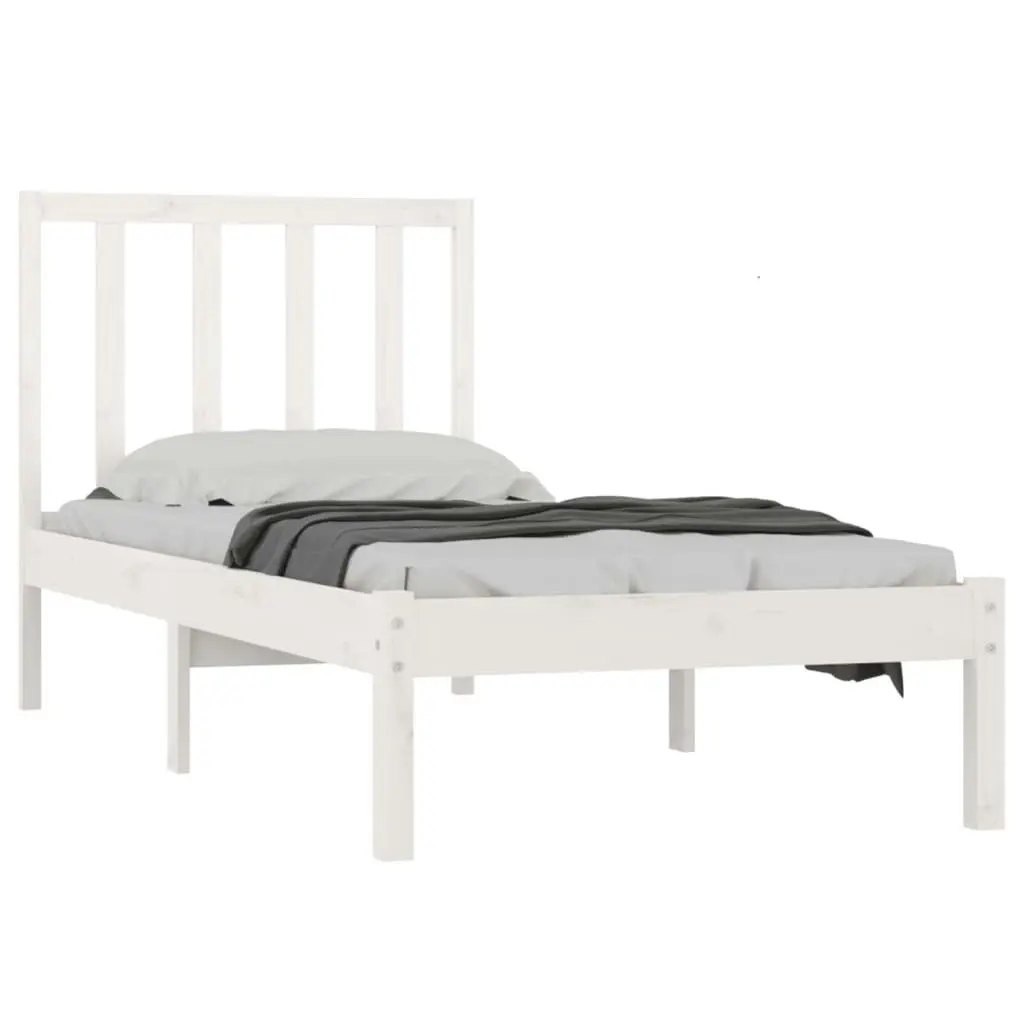 Bed Frame White Solid Wood Pine 92x187 cm Single Size 3105037