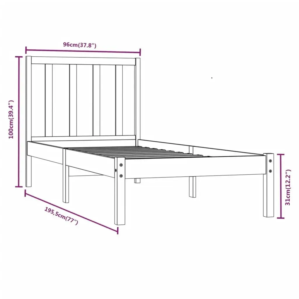 Bed Frame White Solid Wood Pine 92x187 cm Single Size 3105037