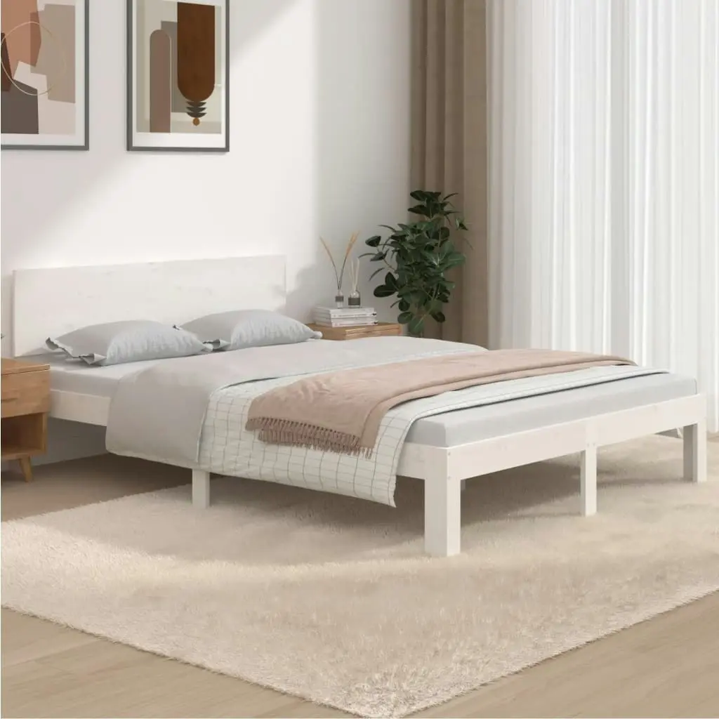 Bed Frame White Solid Wood 153x203 cm Queen Size 810501