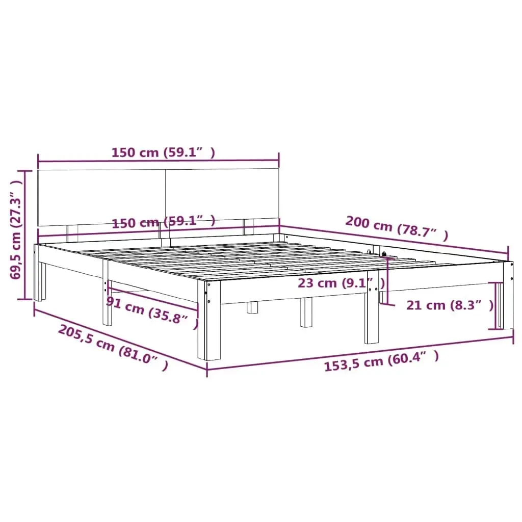 Bed Frame White Solid Wood 153x203 cm Queen Size 810501