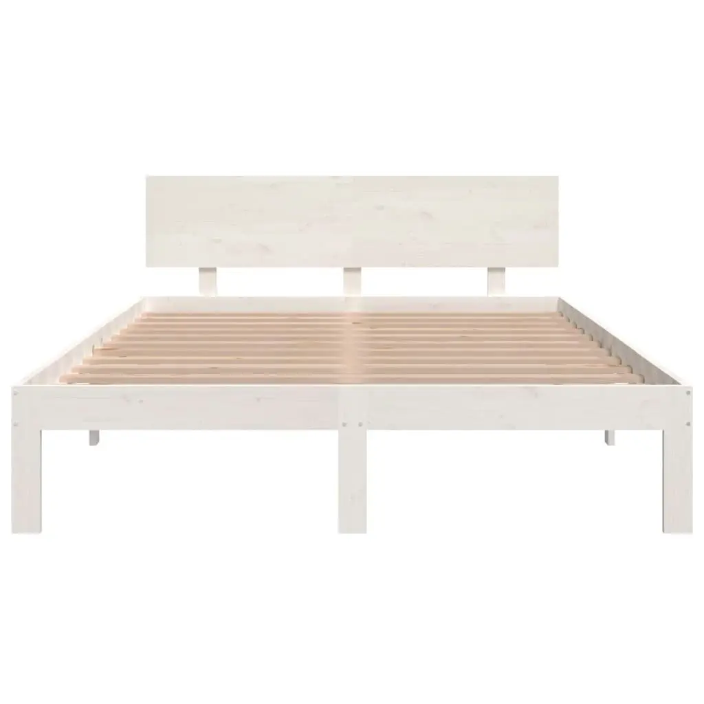 Bed Frame White Solid Wood 153x203 cm Queen Size 810501