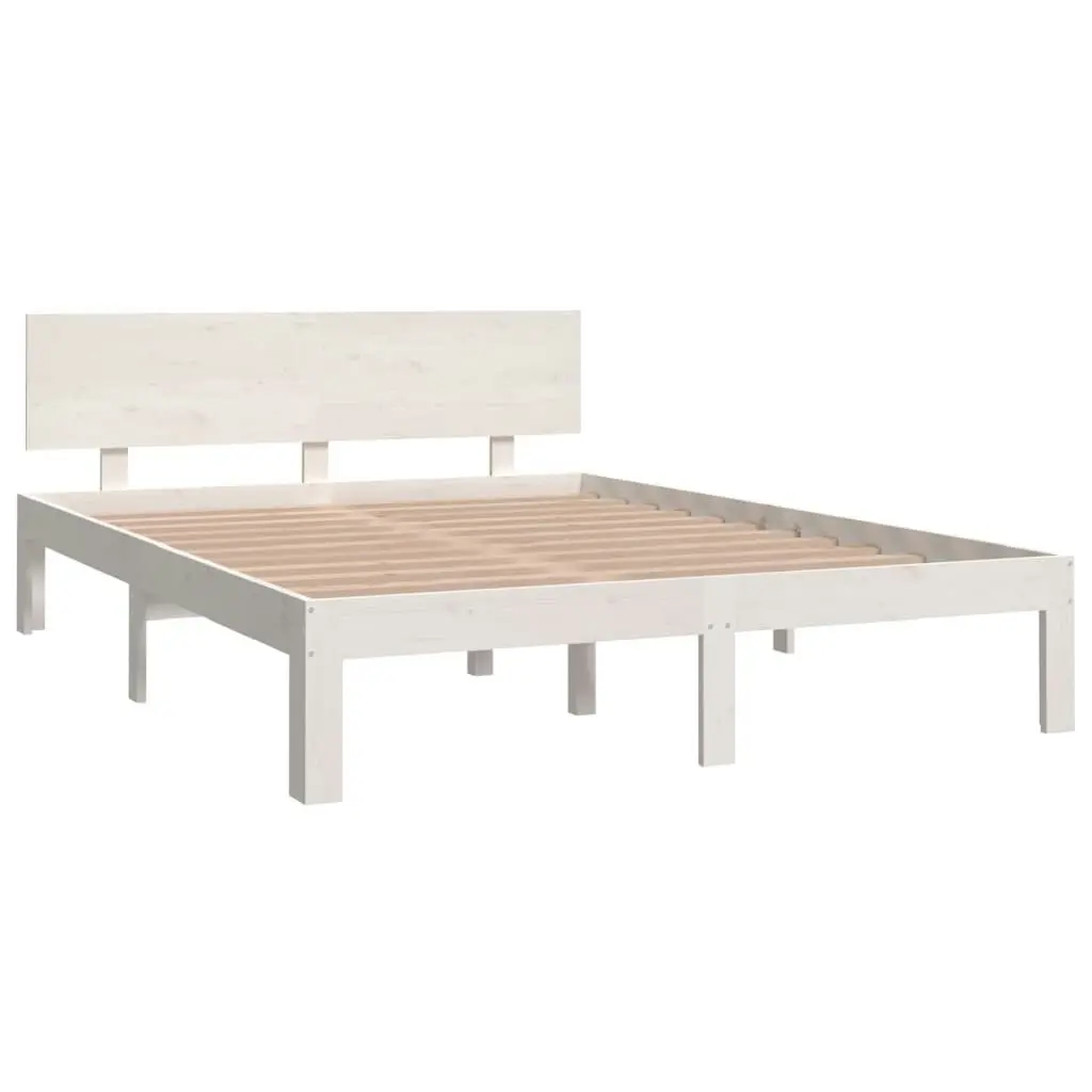 Bed Frame White Solid Wood 153x203 cm Queen Size 810501