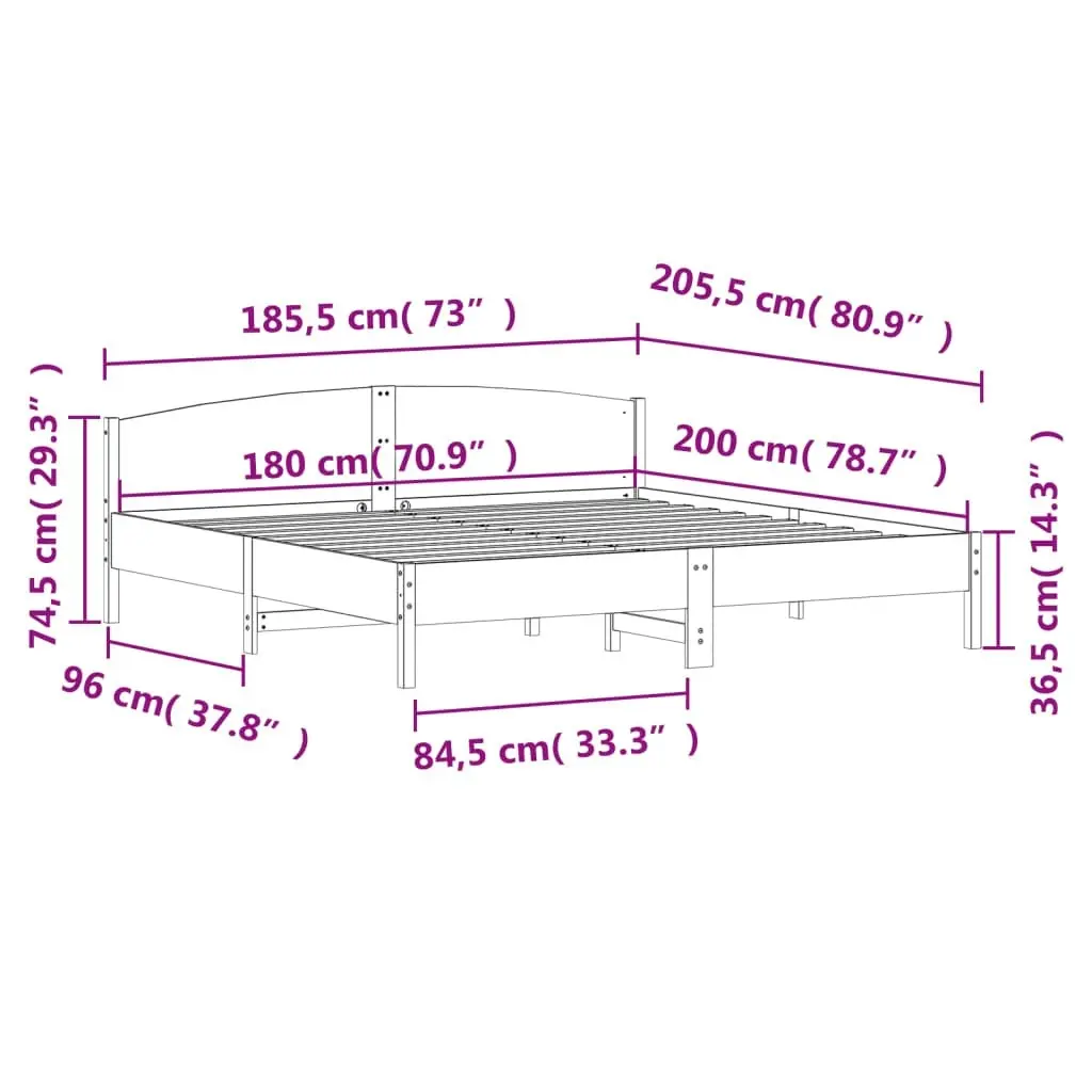 Bed Frame with Headboard 183x203 cm King Size Solid Wood Pine 3216191