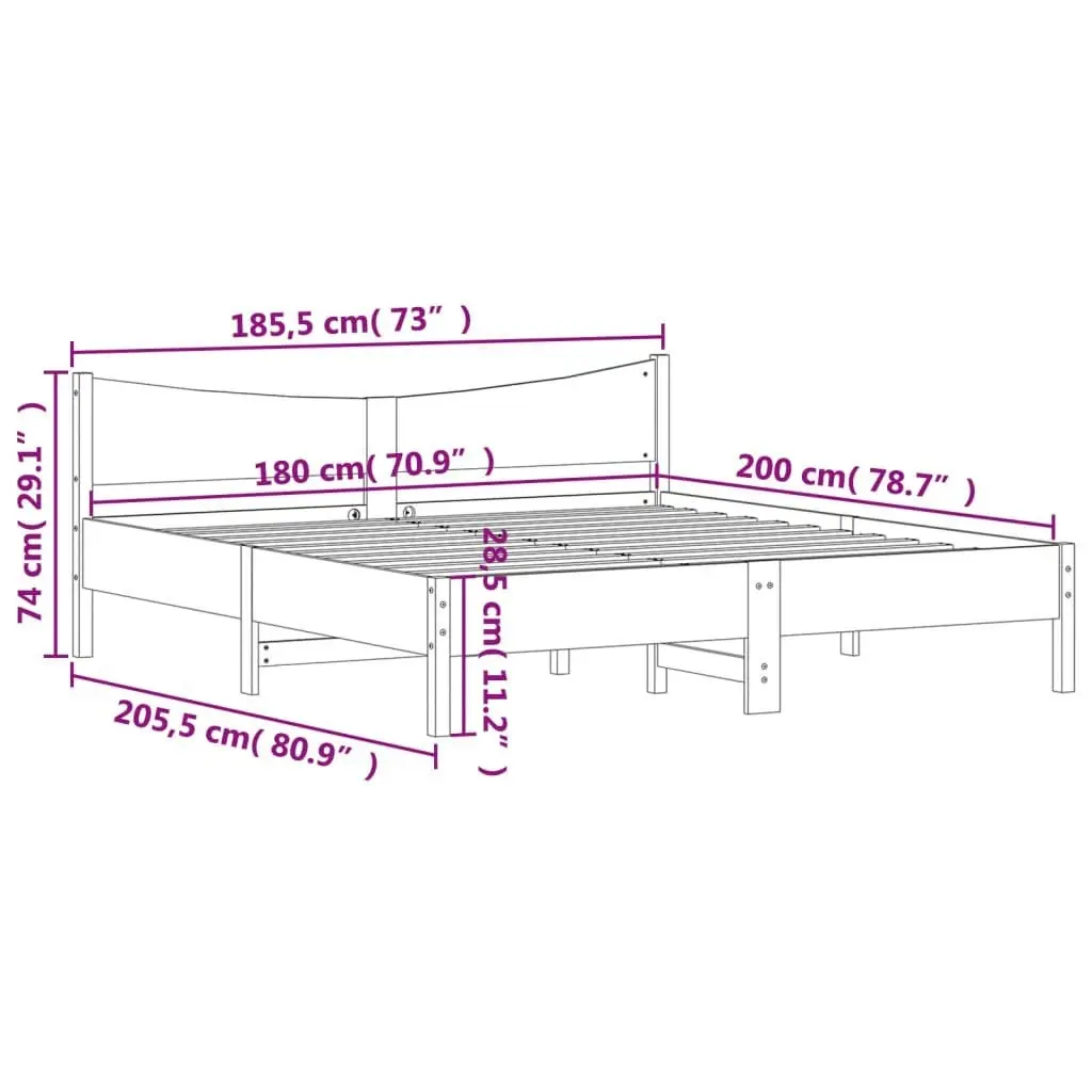 Bed Frame with Headboard 183x203 cm King Size Solid Wood Pine 3216360