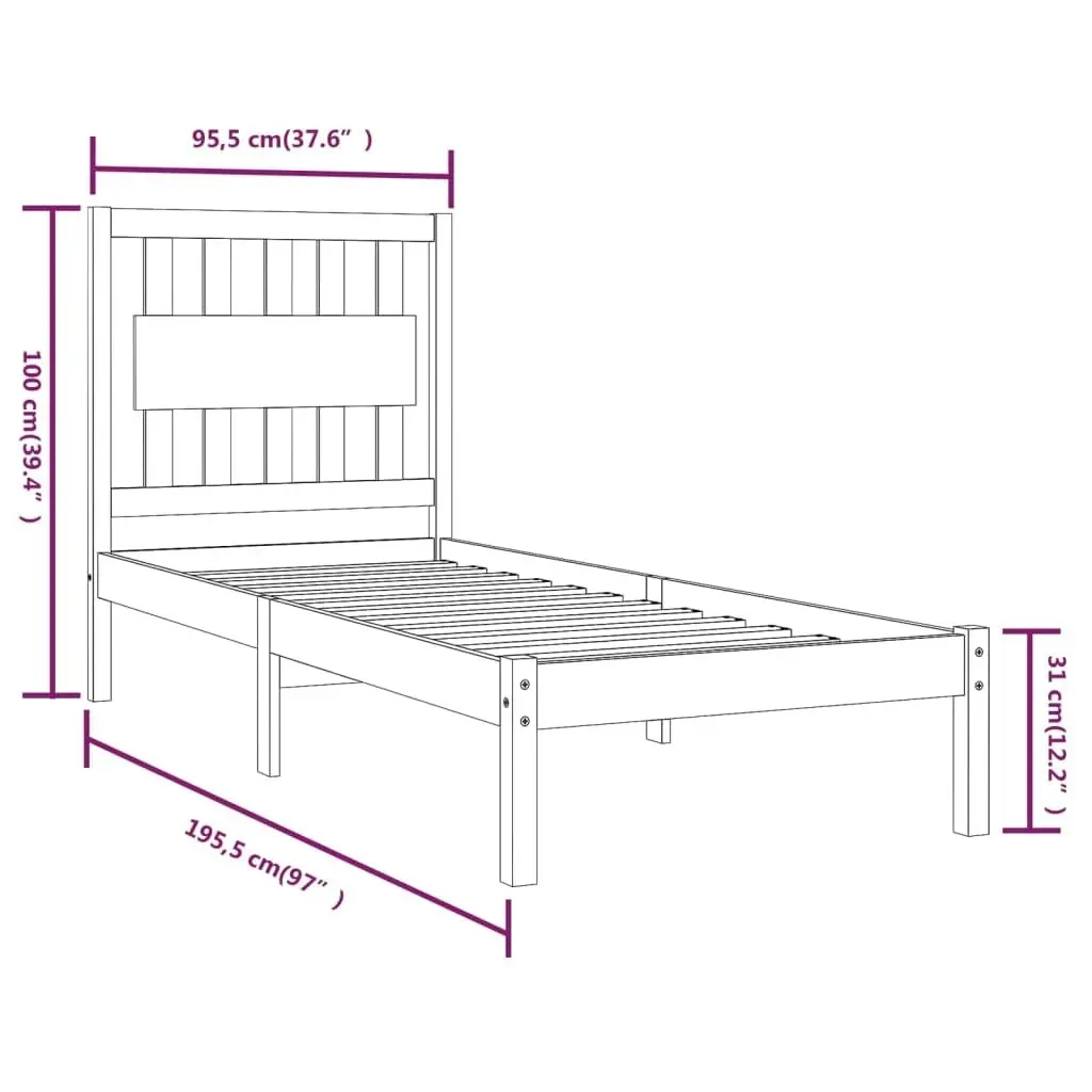 Bed Frame without Mattress White Solid Wood 90x190 cm 3103899